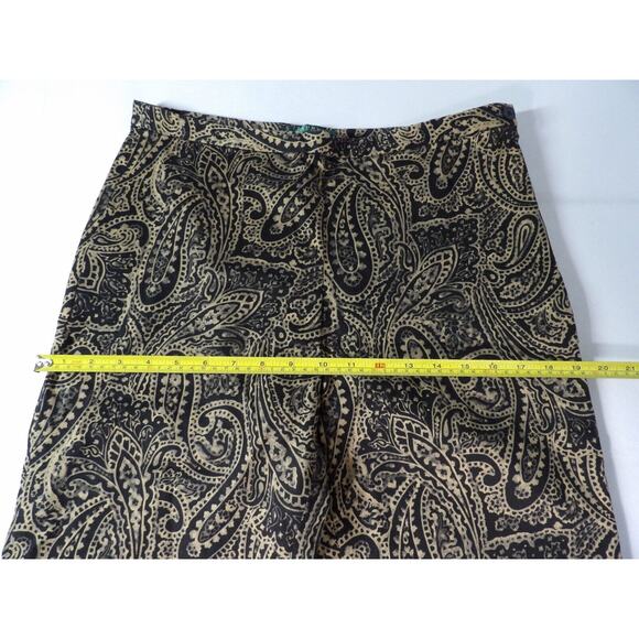 Lauren Ralph Lauren 12 Ankle Pant Paisley Print Boho Black Beige Business Casual - Picture 6 of 8